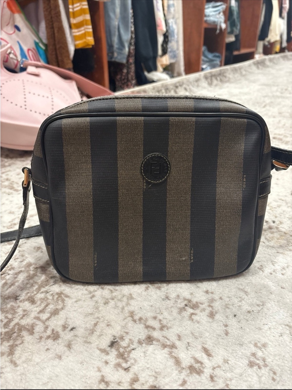 Fendi Brown and Black Striped Crossbody Bag